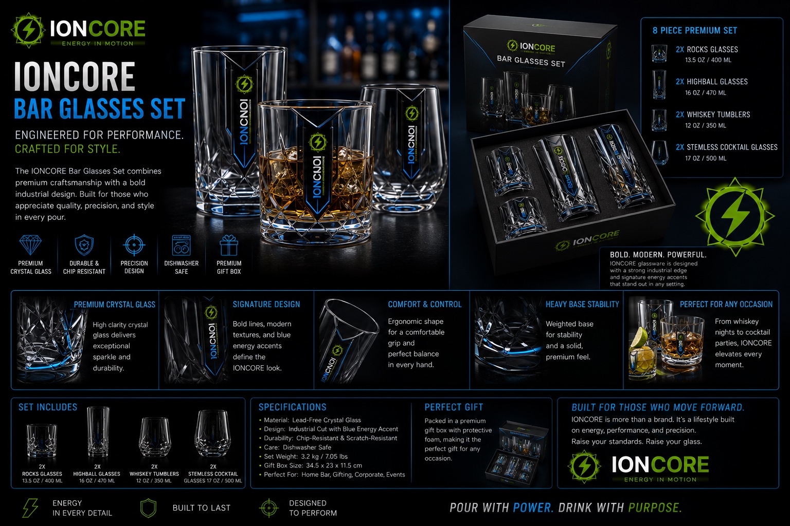 IONCORE Bar Glasses Set